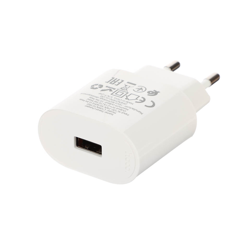 Сетевое зарядное устройство hoco. модель C109A, USB-A 10.5W, цвет: белый - #13
