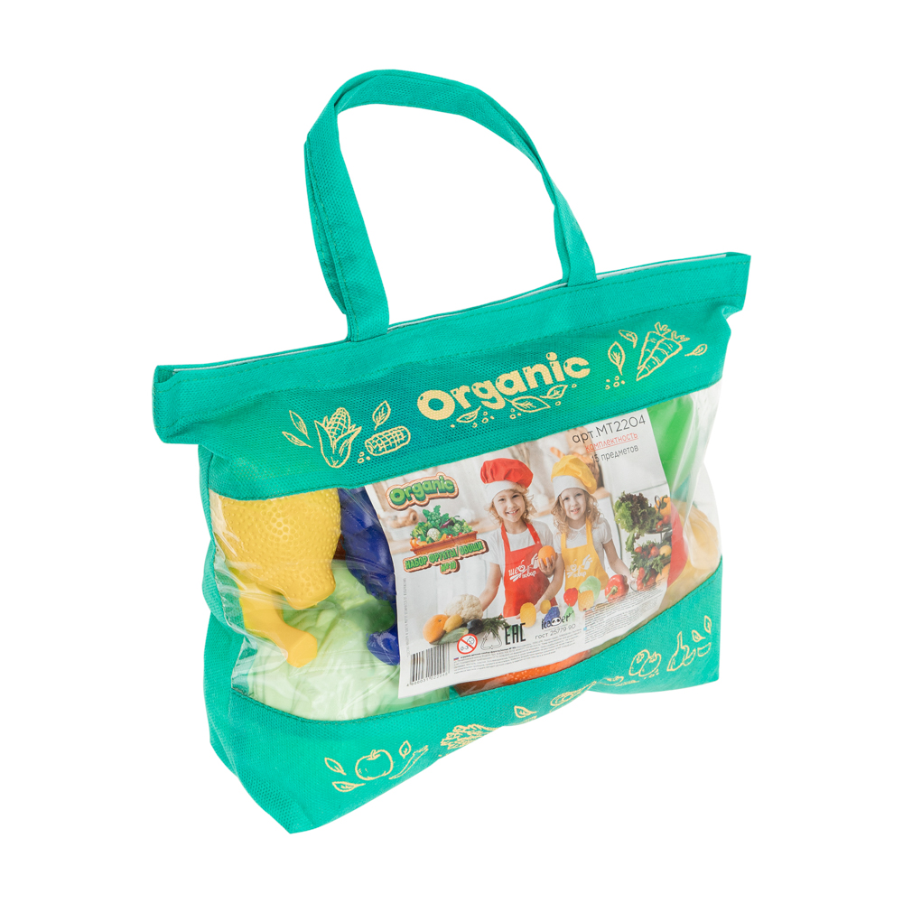 BY Kids Набор игровой "Фрукты, овощи" в сумке, 15 предметов, пластик, текстиль, 33х38х9см МТ2204 - #1