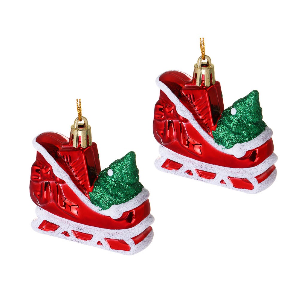 СНОУ БУМ Набор декоративных украшений "Сани" 2шт, 6,5x2,5x6,5см, пластик, арт.3 - #1