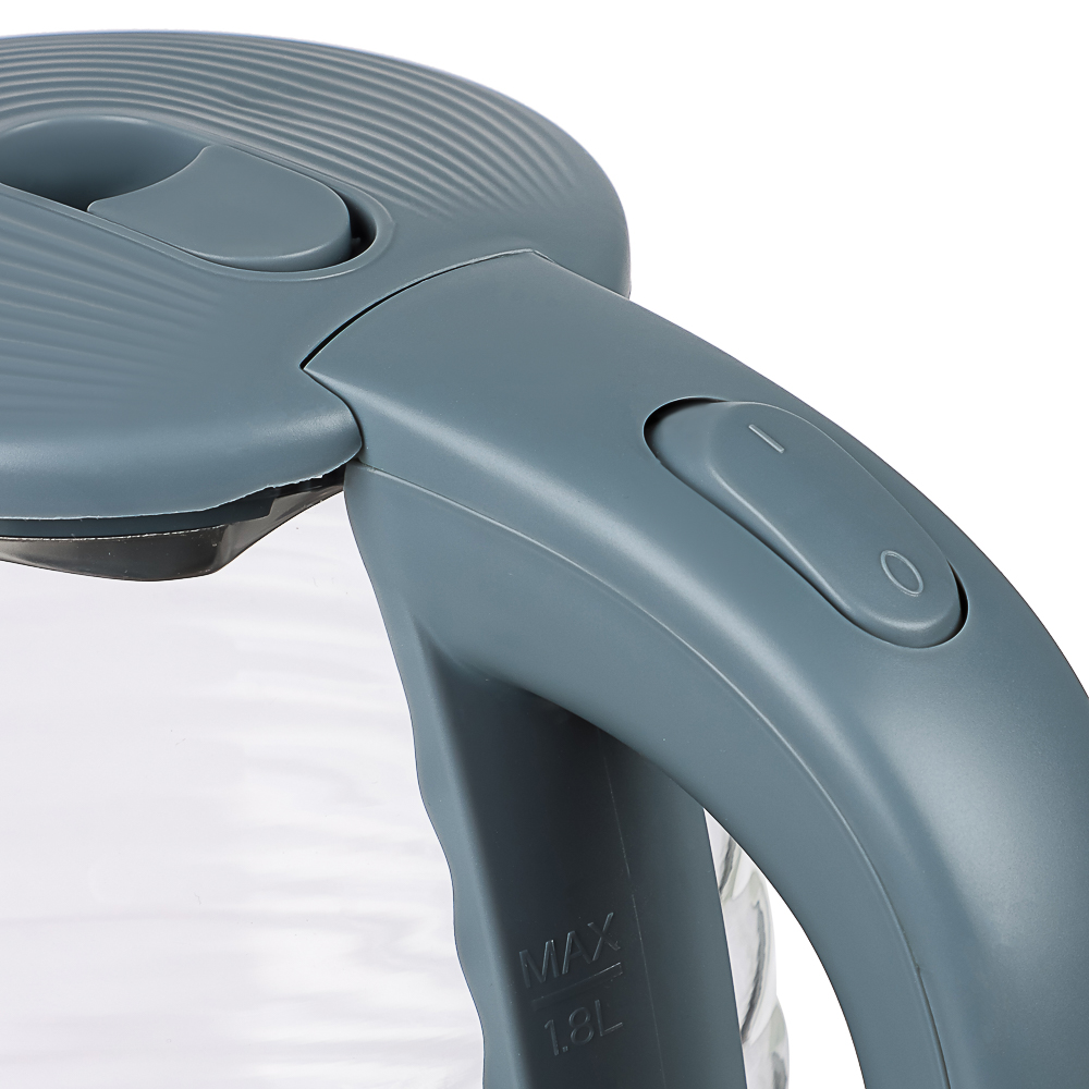 LEBEN Чайник электрический 1,8л стекло, серый, рифленое стекло - #8