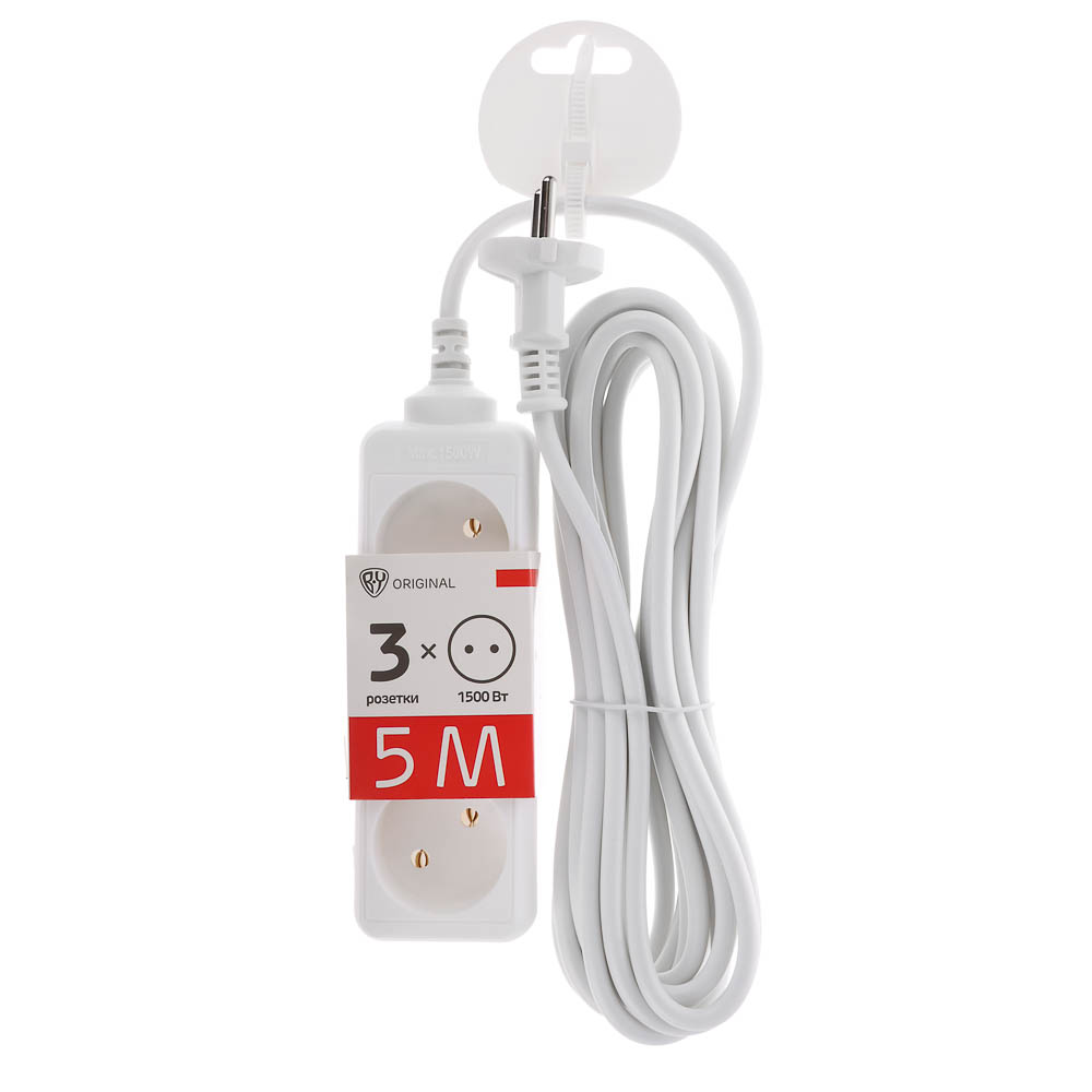 Удлинитель 3 гнезда 5м BY, сеч. провода 0,75 кв.мм, евророзетка, 6A, макс. мощность1500Вт - #2