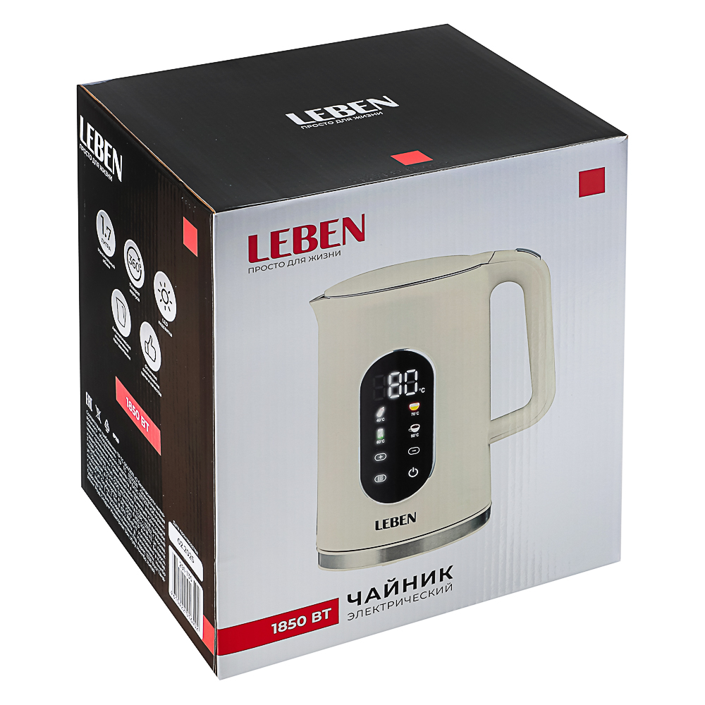 LEBEN Чайник электрический 1,7л двойные стенки пластик/нерж сталь, поддерж.температуры, оливк.и беж. - #11