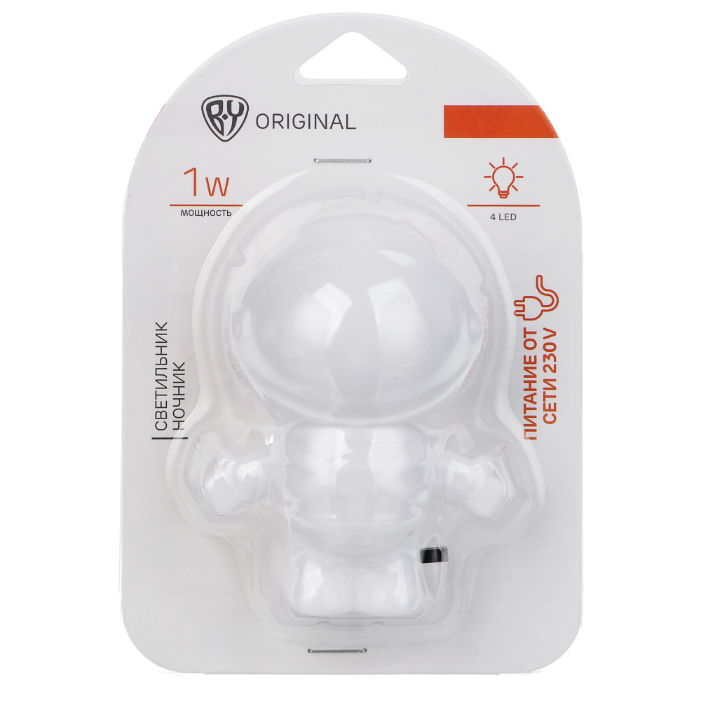 BY Светильник-ночник в розетку Космонавт светодиодный, 1Вт, 9см, 230В, пластик, белый - #9