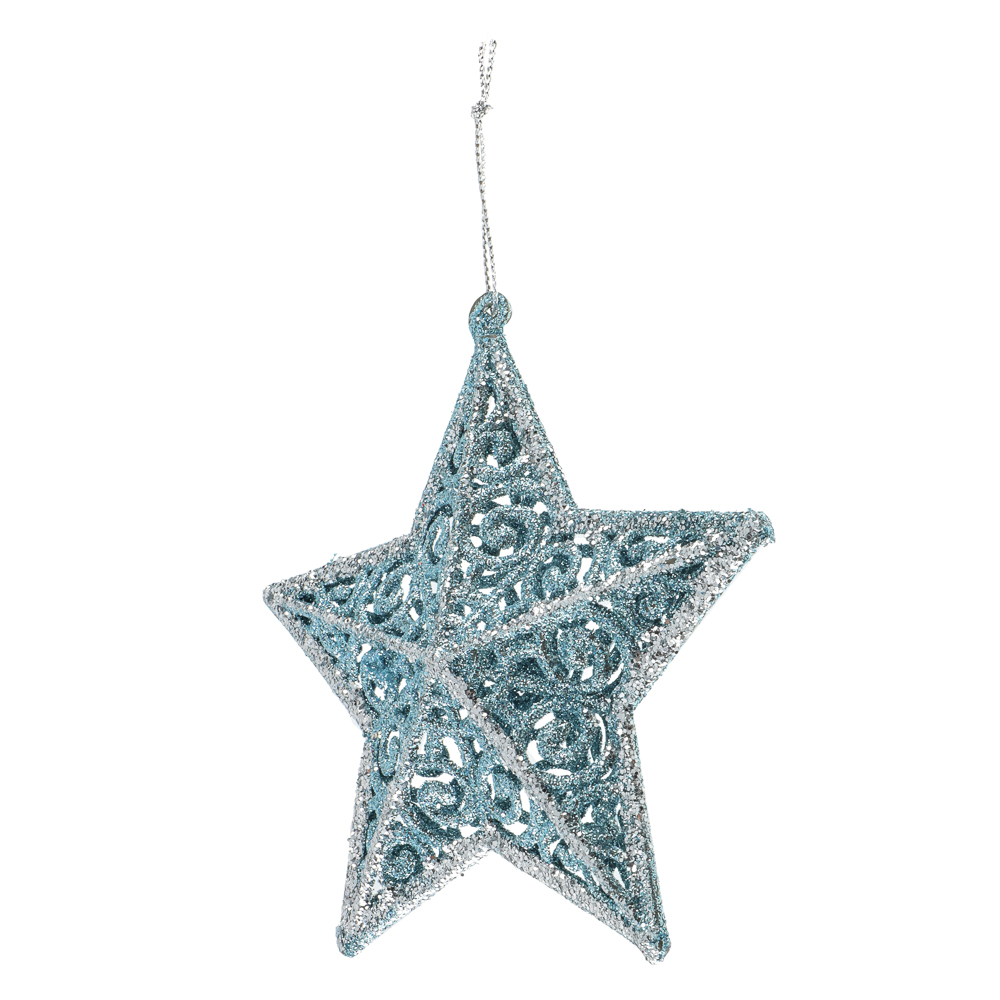 СНОУ БУМ Подвеска декоративная "Звезда" 12,5 см, пластик, глиттер, голубой - #2