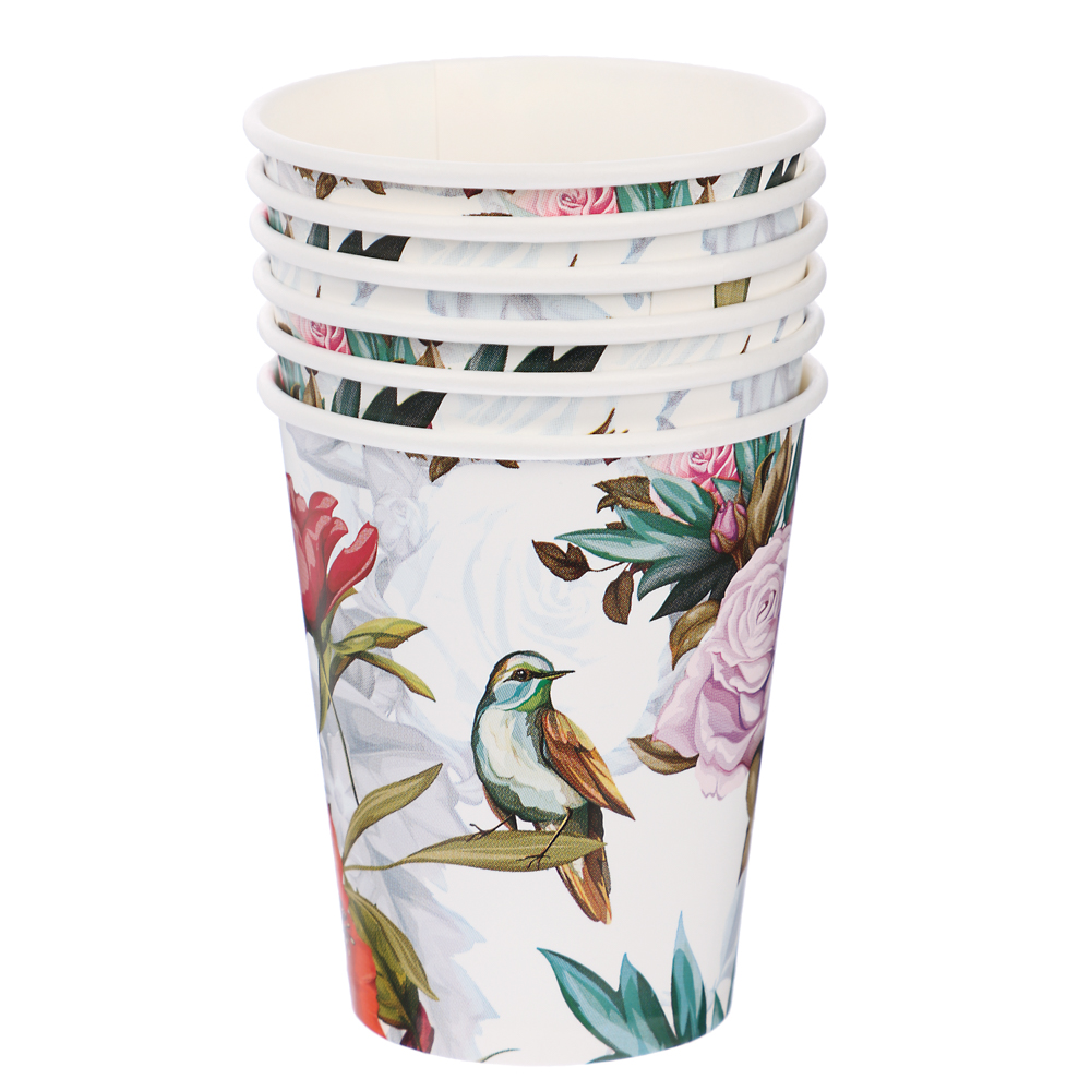 Набор бумажных стаканов Птицы и цветы, 6 шт*250 мл - #3