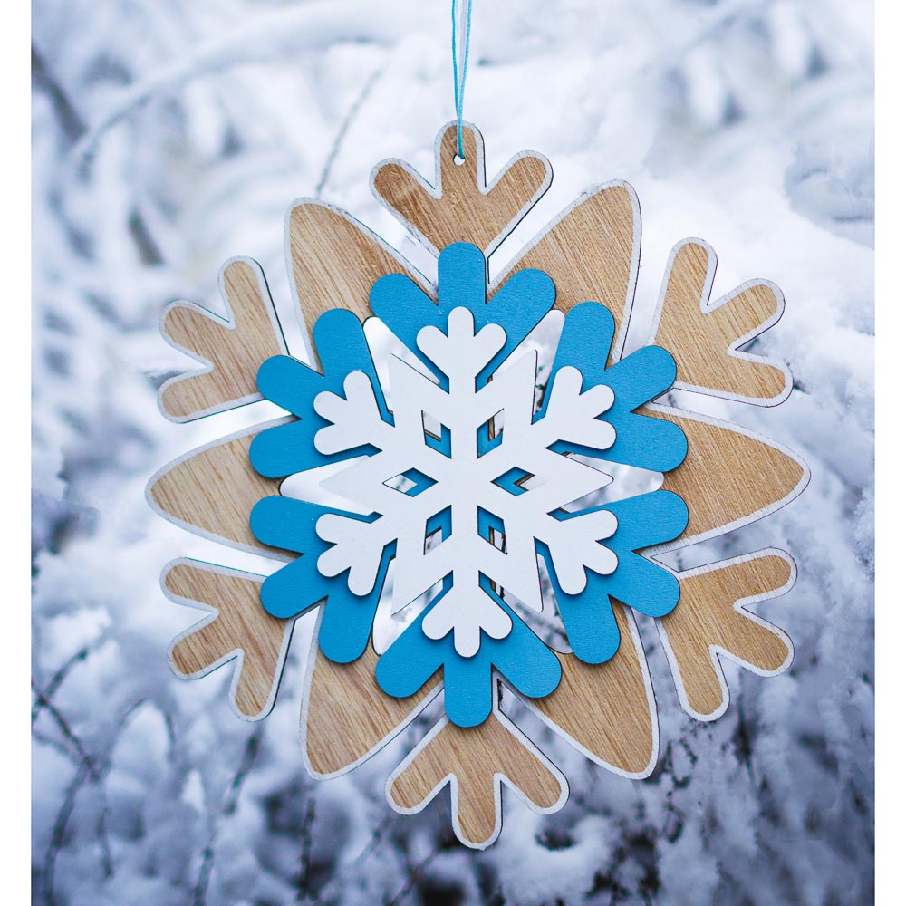 СНОУ БУМ Сувенир-подвеска в виде снежинок, 23 см, дерево, 3 дизайна - #6