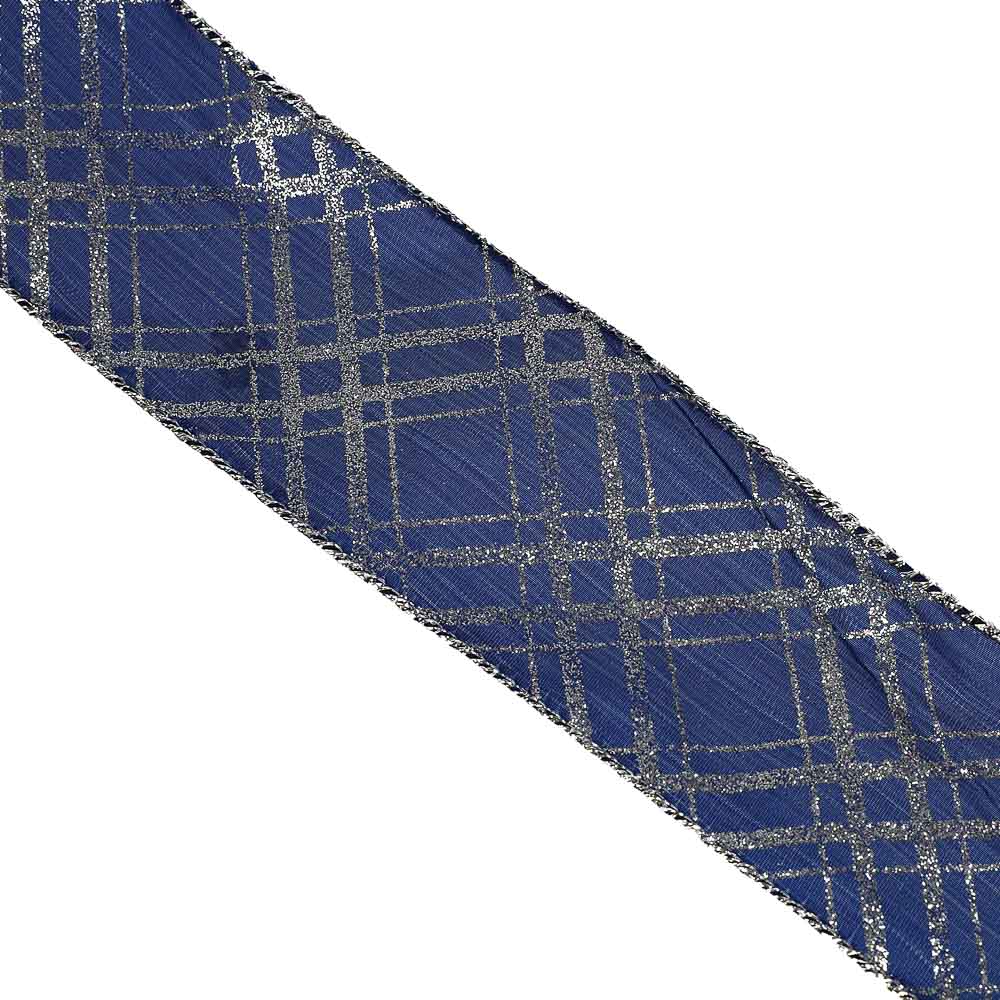 Лента текстильная с металлической нитью, 6,3см x 2,7 м 6 узоров, цвет синий - #4