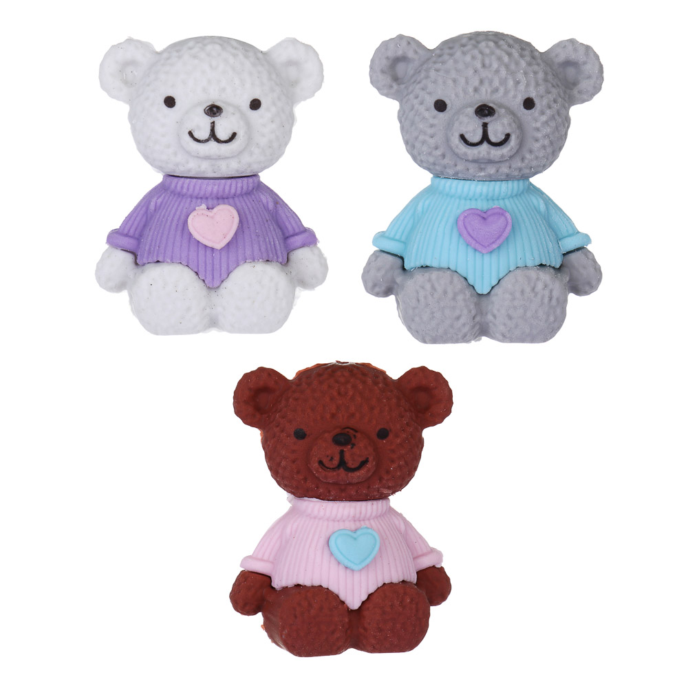 Ластик фигурный в форме медвежонка, 3,9х3х1,6см, ТПР, 3 дизайна - #1