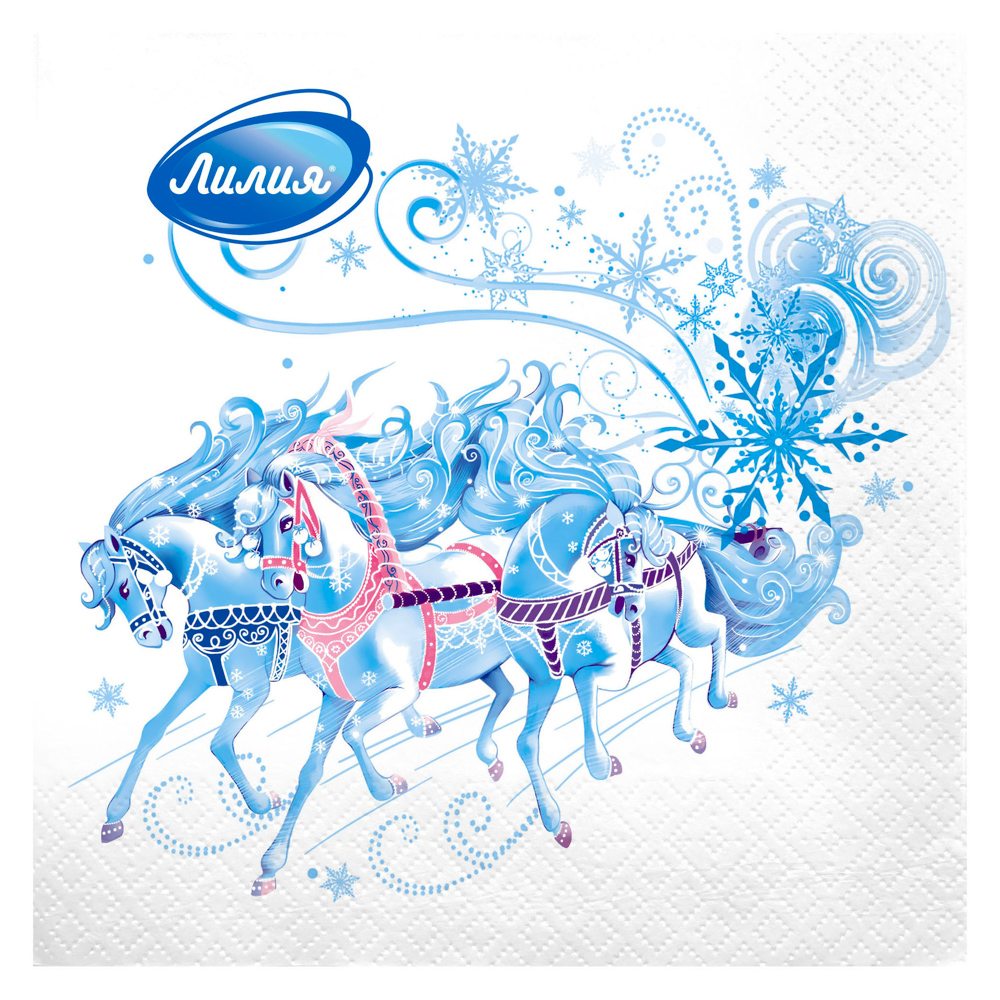 Салфетки бумажные Лилия Ассорти 2 слоя, Лошади/Снеговик/Шары, 33х33см, 20л - #3