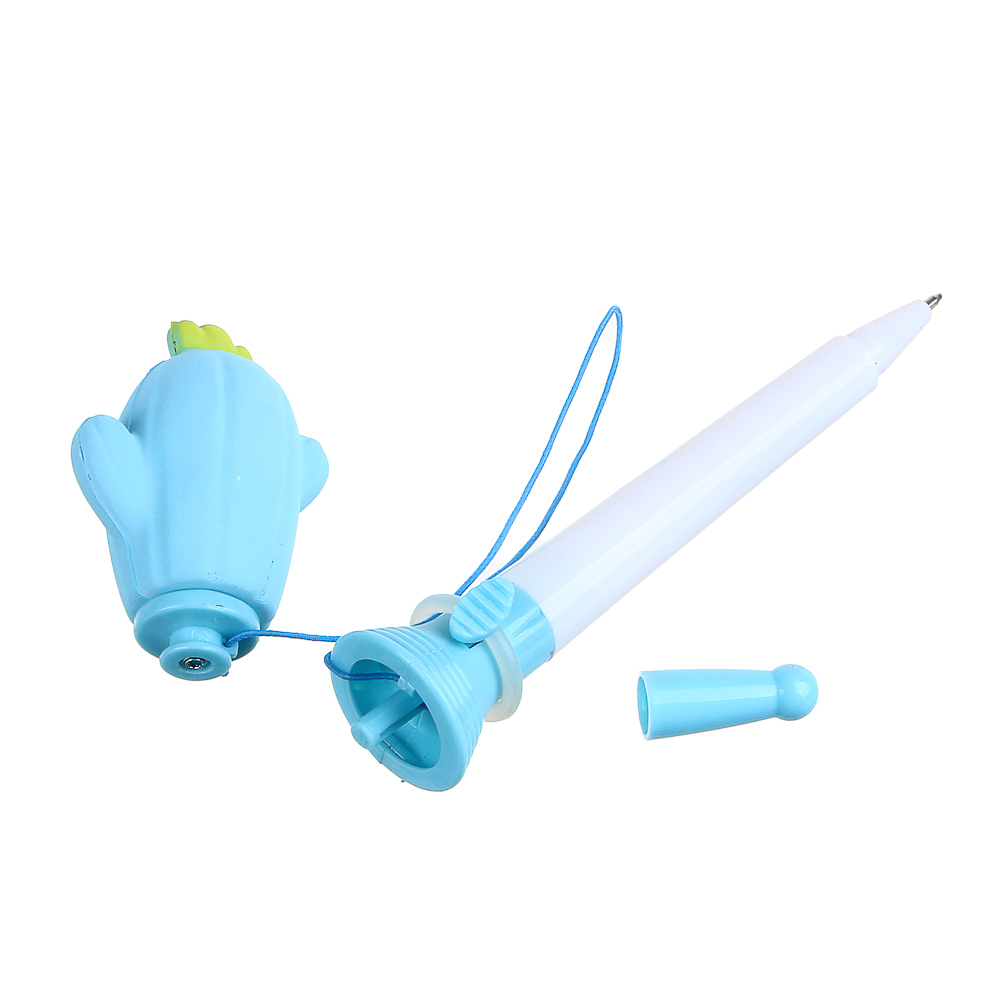 Ручка-антистресс шариковая синяя "Cтреляющий кактус", 17 см, шнурок, 4 цвета отделки, полиэстер, ПП - #5