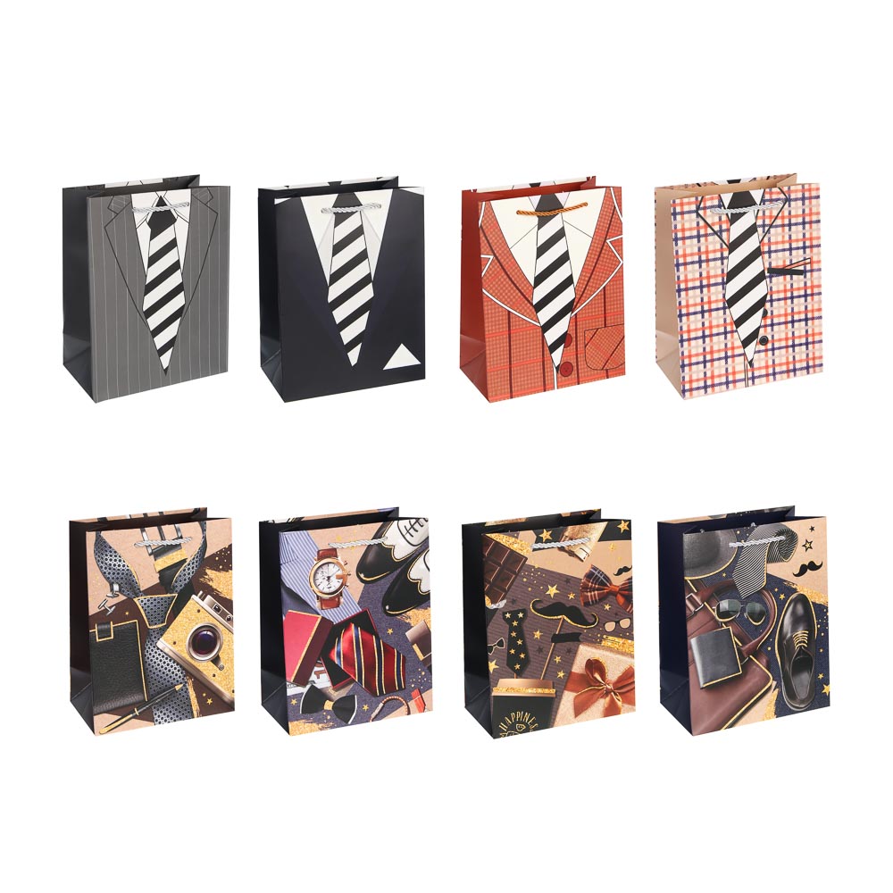 Пакет подарочный бумажный тм LADECOR M 18x23x10 см, для мужчин арт 1, 8 дизайнов - #1