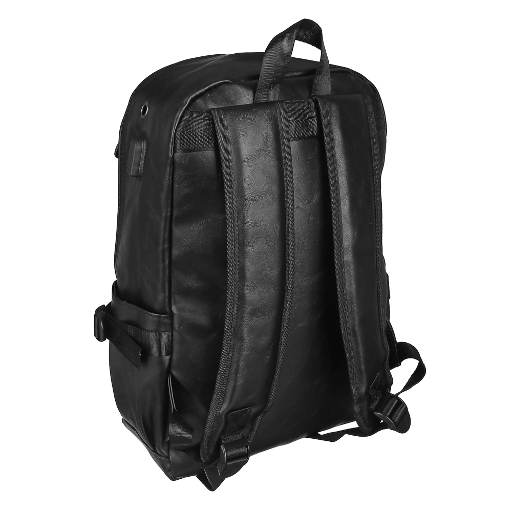 Рюкзак универсальный 42x30x12см, 1 отд., 5карм., бок.утяжки, USB-выход, отв.д/науш., иск.кожа, черн. - #3