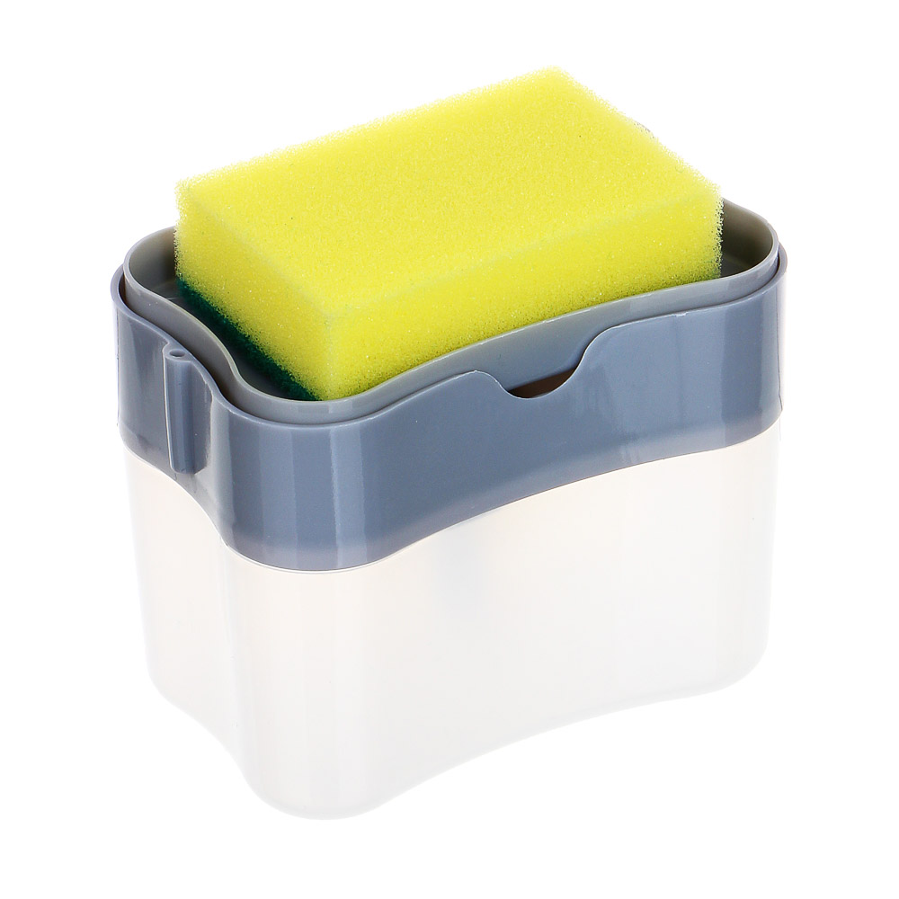 VETTA Дозатор для моющего средства с губкой, пластик, 14x9x11 см, серый - #1