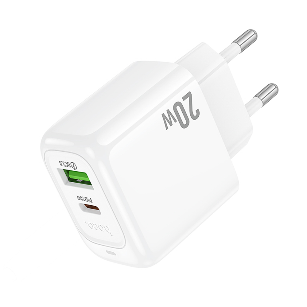 hoco. Зарядное устройство модель CS54A, USB-С PD 20W+QC3.0, цвет: белый - #7