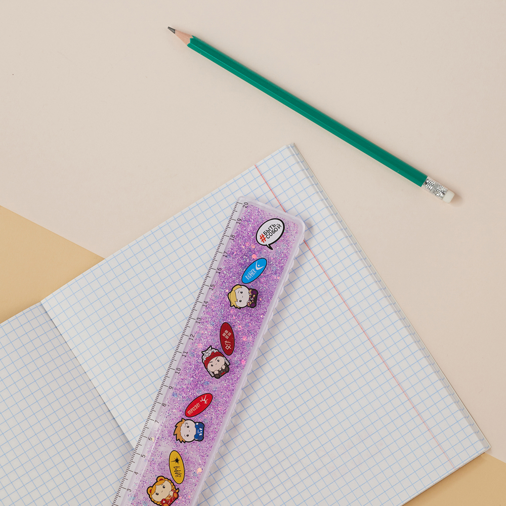 BY Русские Супергерои Линейка 20 см, принт, подвижные блестки в геле, "Кавай", 4 цвета - #10