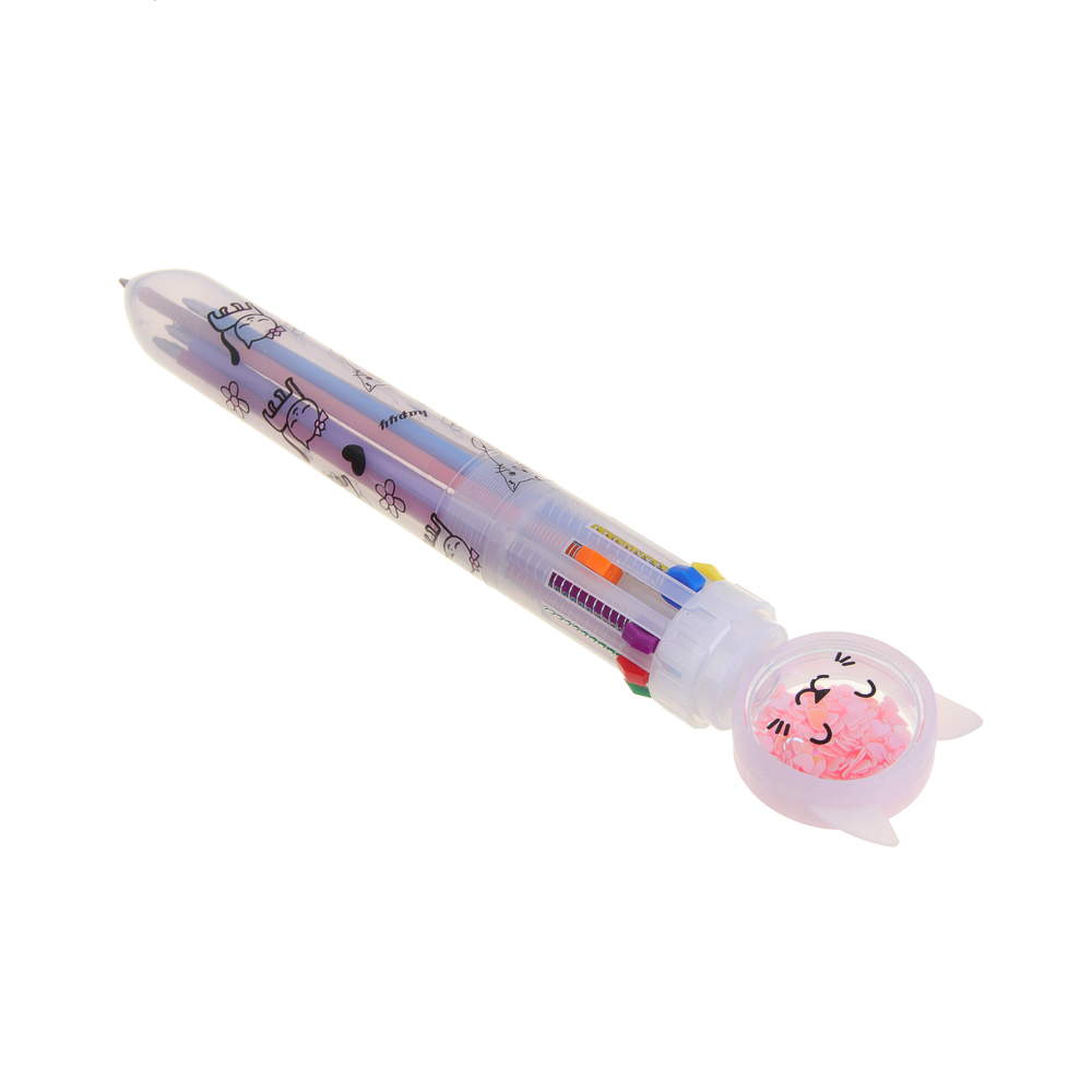 Ручка шариковая 10-цветная, наконечник с бусинами в форме котика, 0,7мм, 2 цвета, пластик - #3
