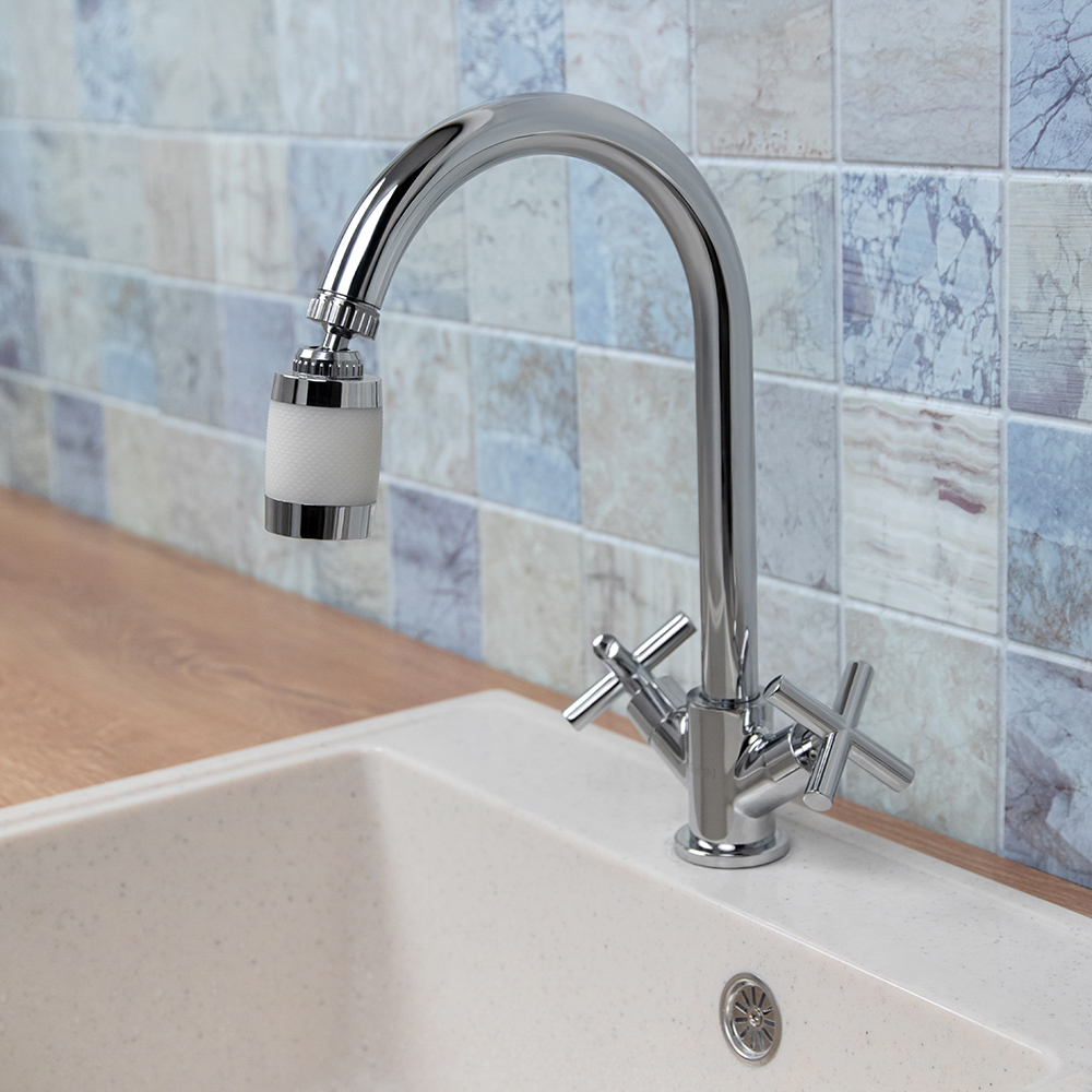 Аэратор-насадка для смесителя с фильтром, 2 режима, хром/белый - #7