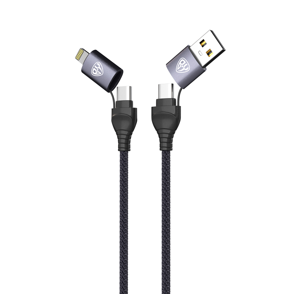 BY Кабель для зарядки Diverse 4в1 USB/iP/microUSB /Type-C, 1м,Быстрая зарядка 65W, тканевый, черный - #3