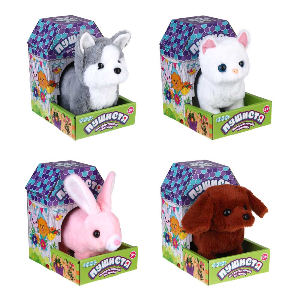 ИГРОЛЕНД Питомец интерактивный "Пушистя", PP, полиэстер, 16-20см, движение, звук, 2хАА, 4 дизайна - #3