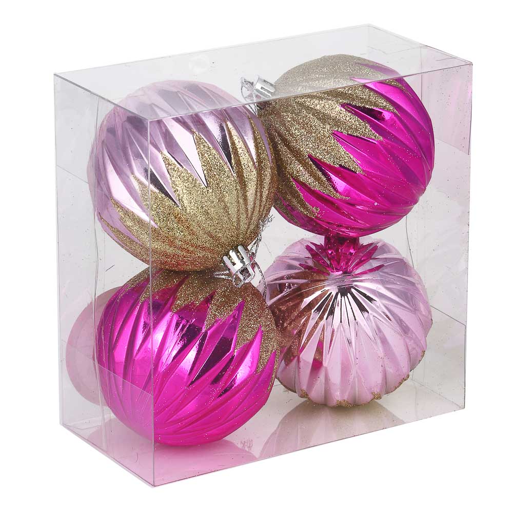 СНОУ БУМ Набор формовых шаров с рисунком 4шт 8см, розовый, фуксия, пластик - #4