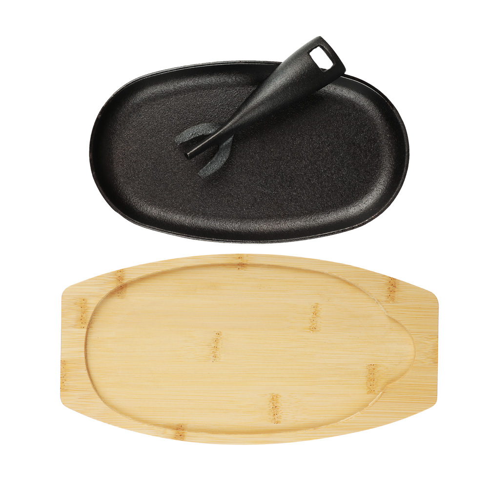 SATOSHI Сковорода на подставке из бамбука чугун, овальная, со съемной ручкой, 24х13.5см, индукция - #6