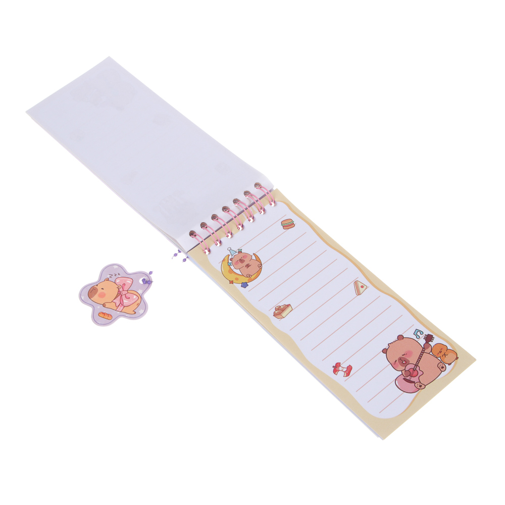 Записная книжка "Капибара" 7х26см, с наклейками и брелоком, PET, бумага, 4 дизайна, шоу-бокс - #12