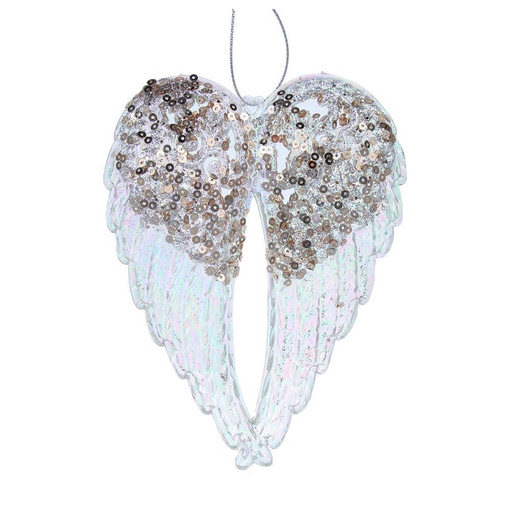СНОУ БУМ Декоративная подвеска "Крылья" 15 см, пластик, глиттер - #1