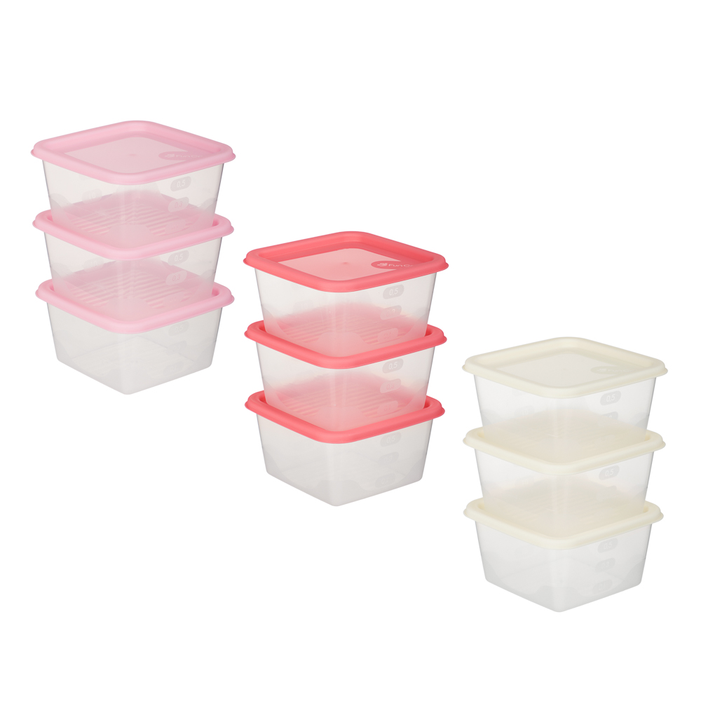 Набор контейнеров пищевых квадратных, 3шт, 0,63л, пластик, 3 цвета - #1