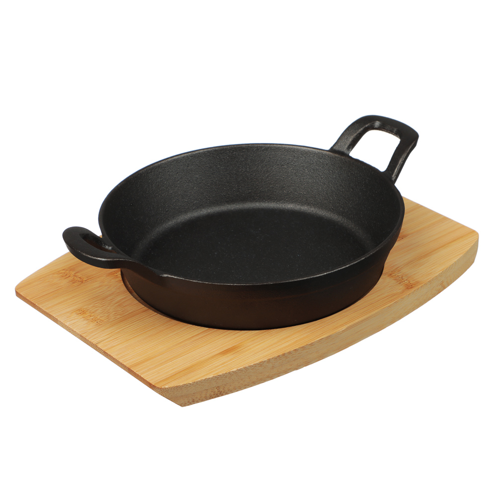 SATOSHI Сковорода мини на подставке из бамбука чугун, круглая, 18см, индукция - #3