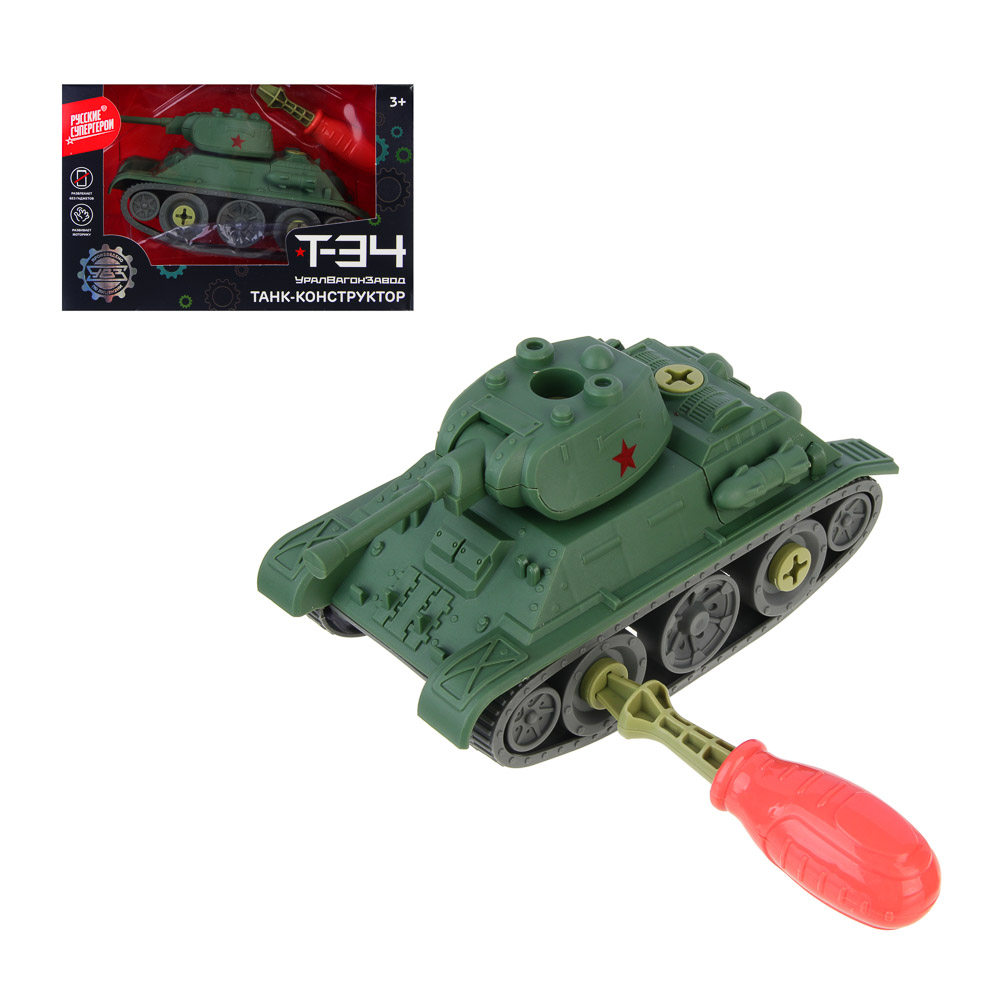 BY Русские Супергерои  УВЗ Танк-конструктор Т-34, отвертка, 11x13x20 см., PP - #1