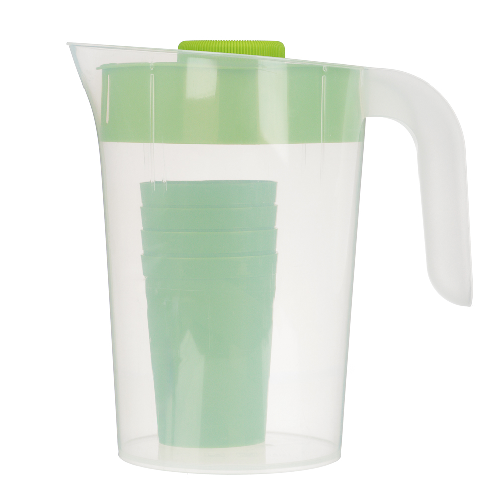 Набор посуды: кувшин 2л Practic с крышкой + стаканы 4шт 0,25л, пластик - #9