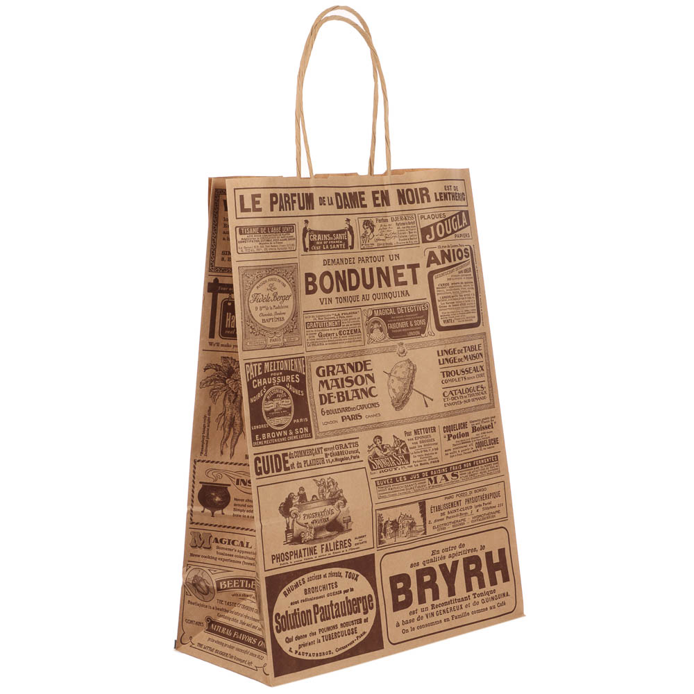 Пакет подарочный с кручеными ручками крафт 24x10,5x32см, "Газета", в ассортименте - #2