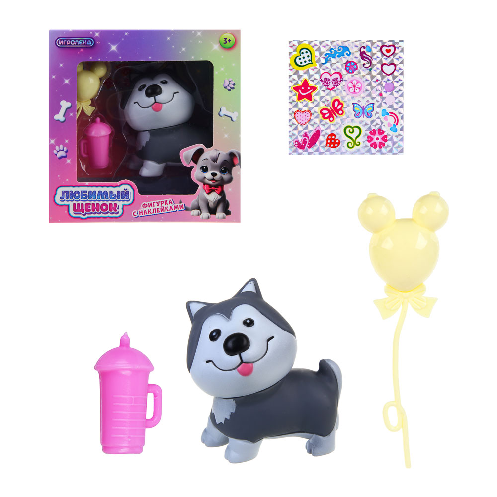 ИГРОЛЕНД Фигурка с наклейками и акс. "Любимый щенок", PP, TPR, PVC, 13,8х6,5х14 см, 2 диз. - #1