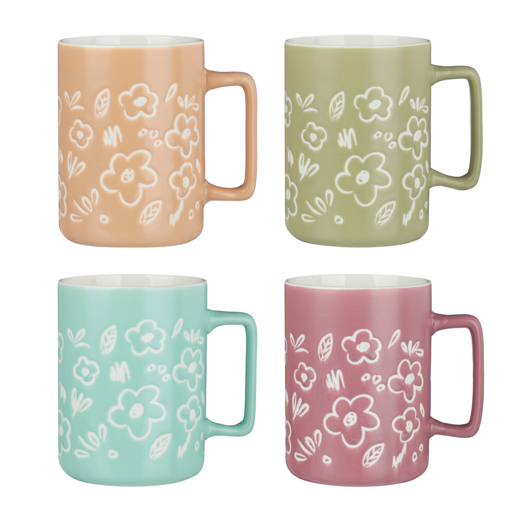 Кружка Узоры тм MILLIMI, 400мл, 4 цвета, фарфор - #1