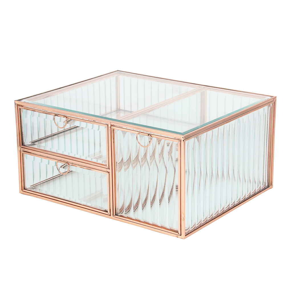 Органайзер для косметики, стеклянный, многоуровневый, с золотой отделкой, 25x20x24 см - #4