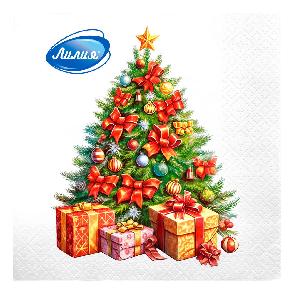 Салфетки бумажные Лилия Ассорти 2 слоя, Елка/Снегирь/Шар, 33х33см, 20л - #2