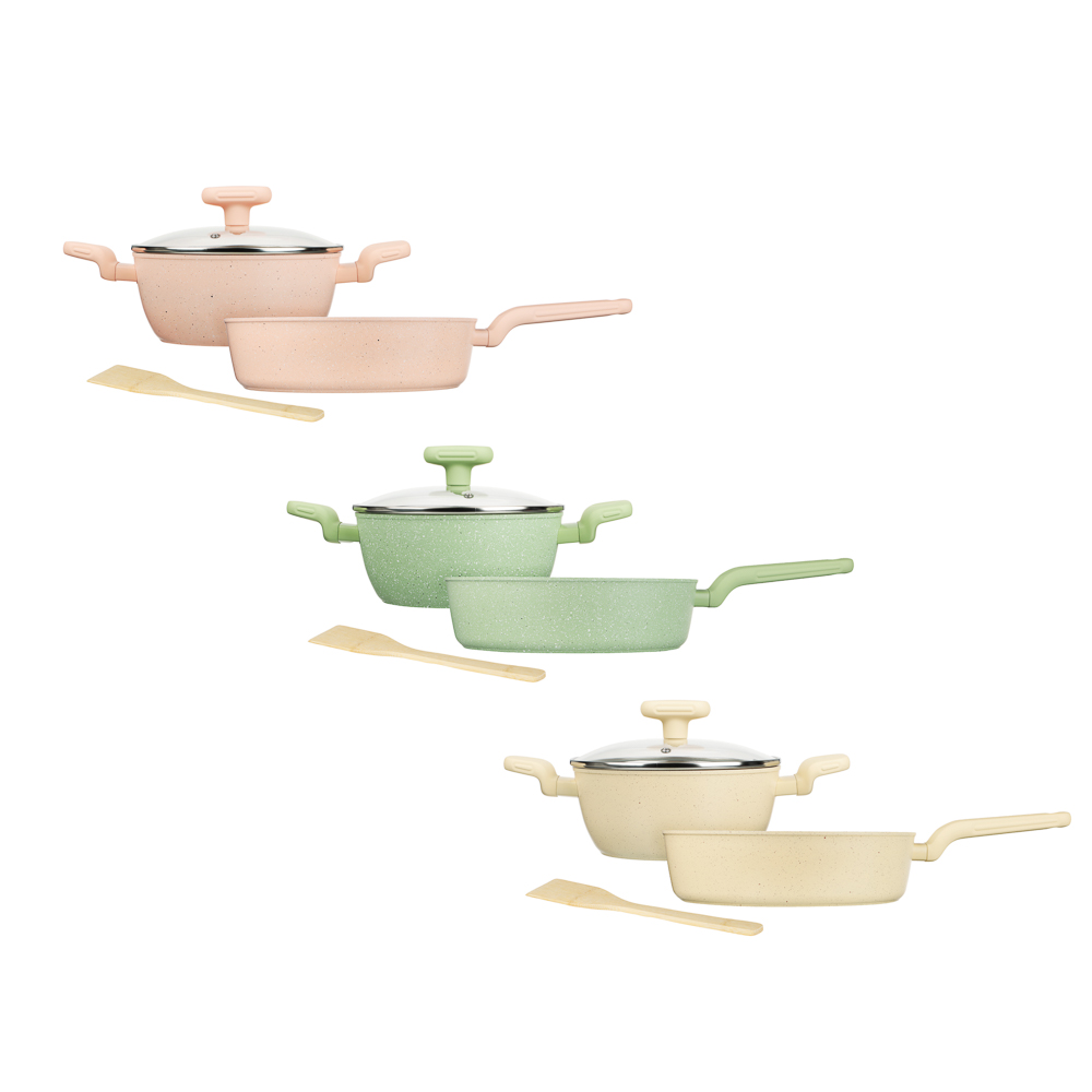SATOSHI Эмери Набор 4 пр., сотейник 28см, кастрюля+крышка 20см, а/п покр, индукц, бамб. лоп., 3 цв. - #1