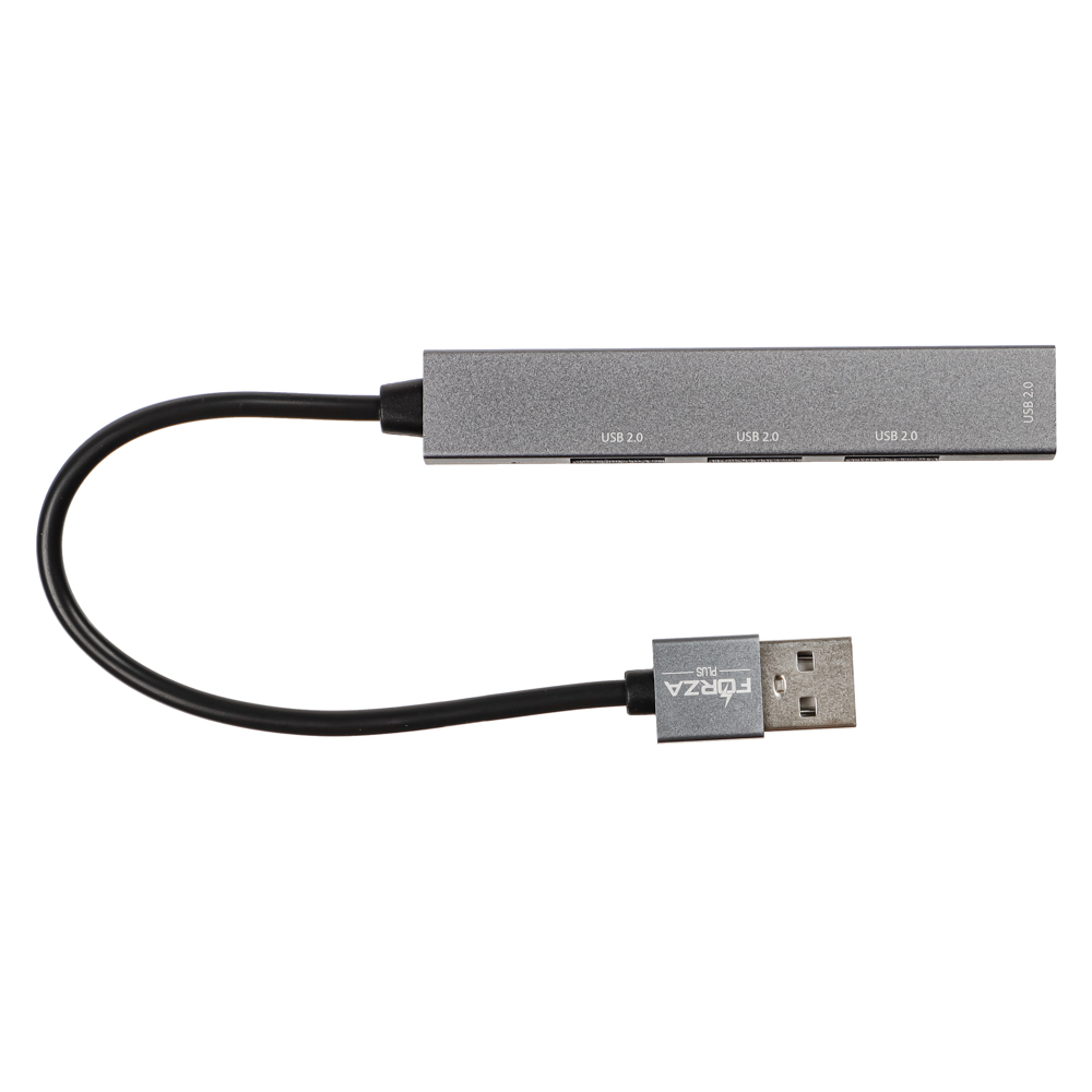 FORZA USB-хаб 4 в 1, 4xUSB 2.0, штекер USB, корпус металлик, пластик - #1