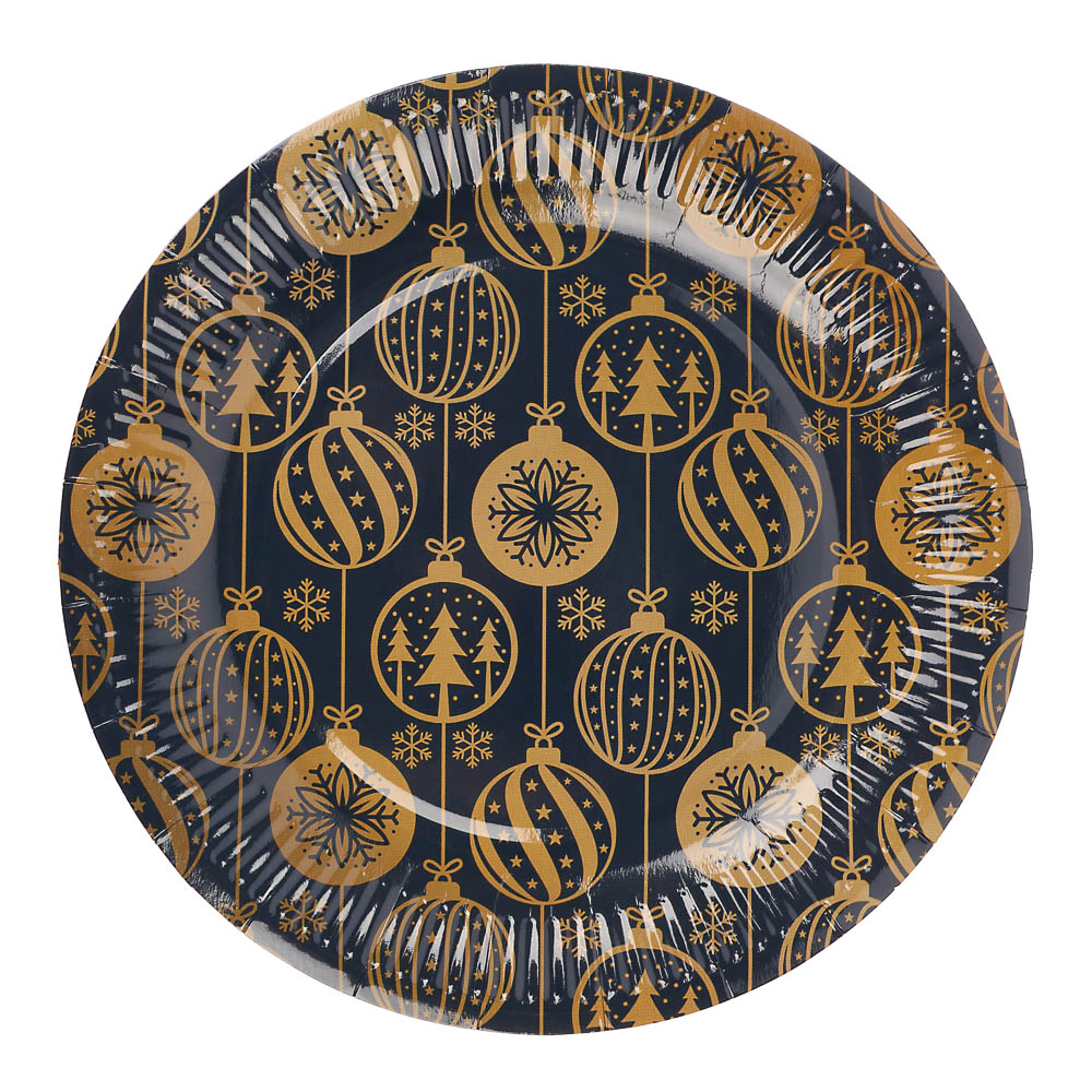 Набор бумажных тарелок Золотые шарики, 6 шт d=230 мм - #1