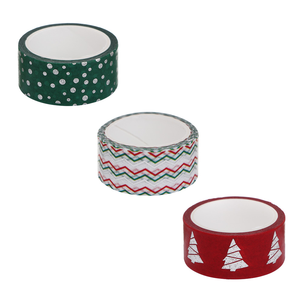 Набор декоративного скотча тм Сноубум, 3 шт, 1,5см x 3 м, бумага, 2 диз. - #2