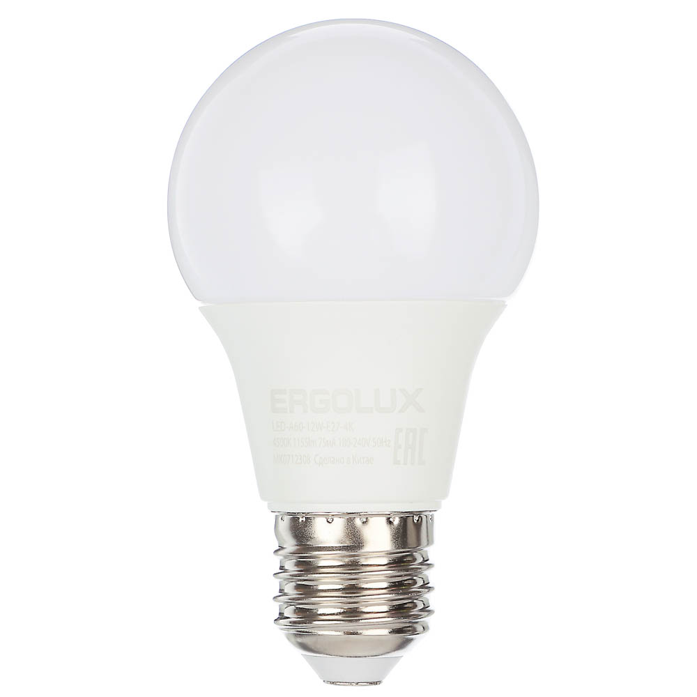 Ergolux LED-A60-12W-E27-4K (Эл.лампа светодиодная ЛОН 12Вт E27 4500K 180-240В), 12151 - #1