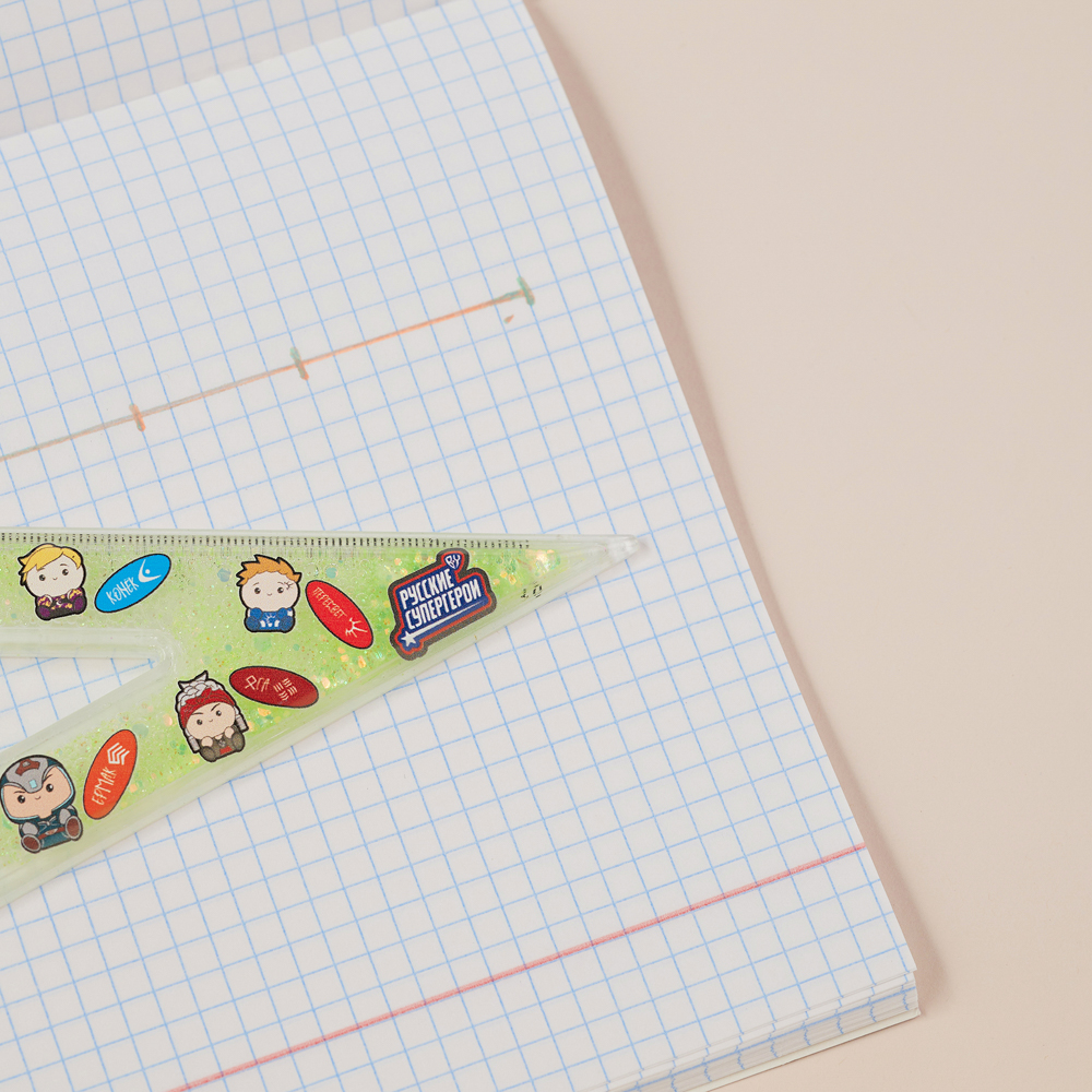 BY Русские Супергерои Угольник 10см, 30/60 градусов, принт, подвижные блестки в геле, "Кавай", 3 цв. - #11