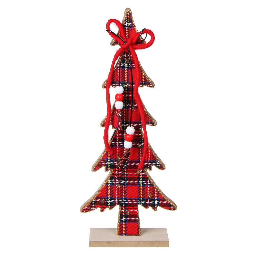 СНОУ БУМ Сувенир в виде елки с декором из бусин, 35 см, дерево, текстиль - #1