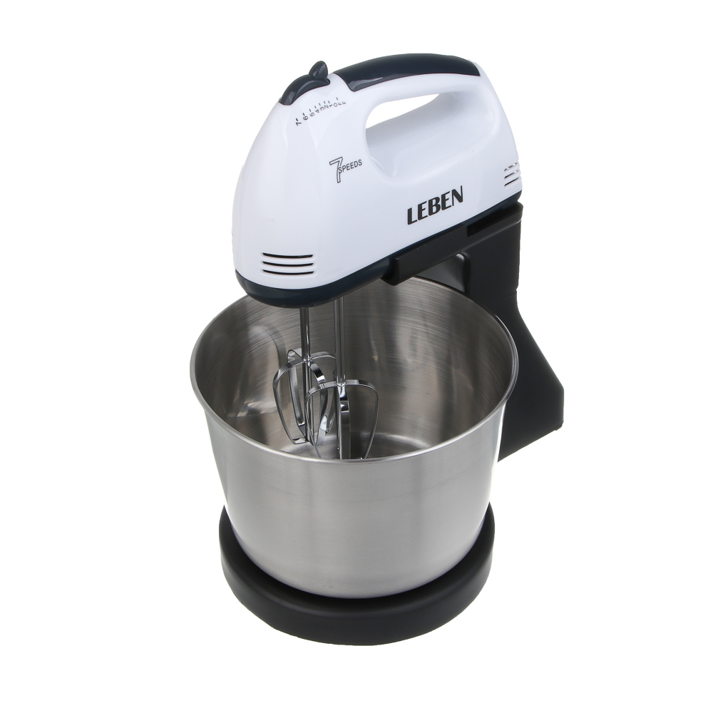 LEBEN Миксер кухонный 350Вт, 7 скоростей, 4 насадки, металлическая чаша 2л - #5