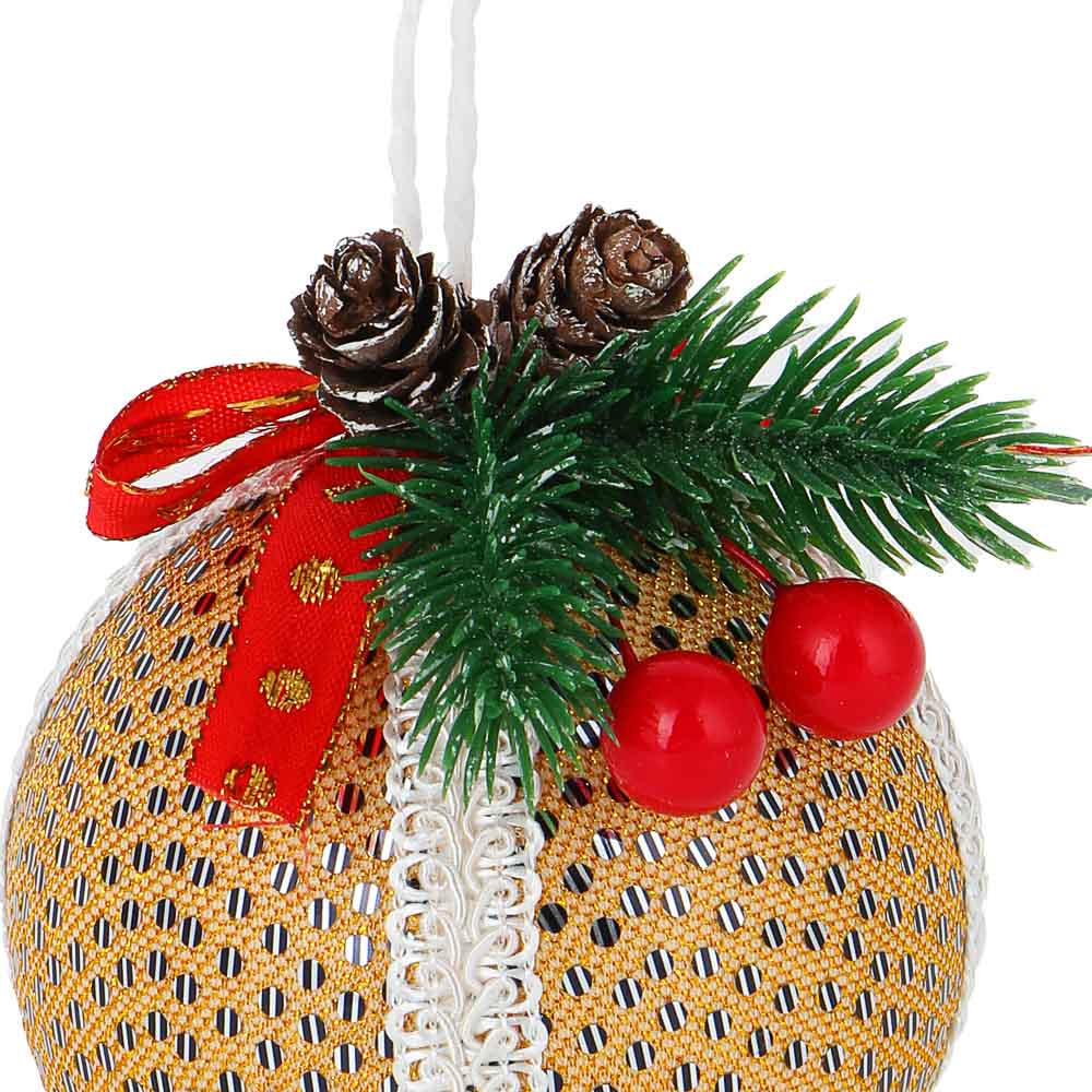 Подвеска новогодняя Сноубум "Шар" золотистый с декором из хвои - #2