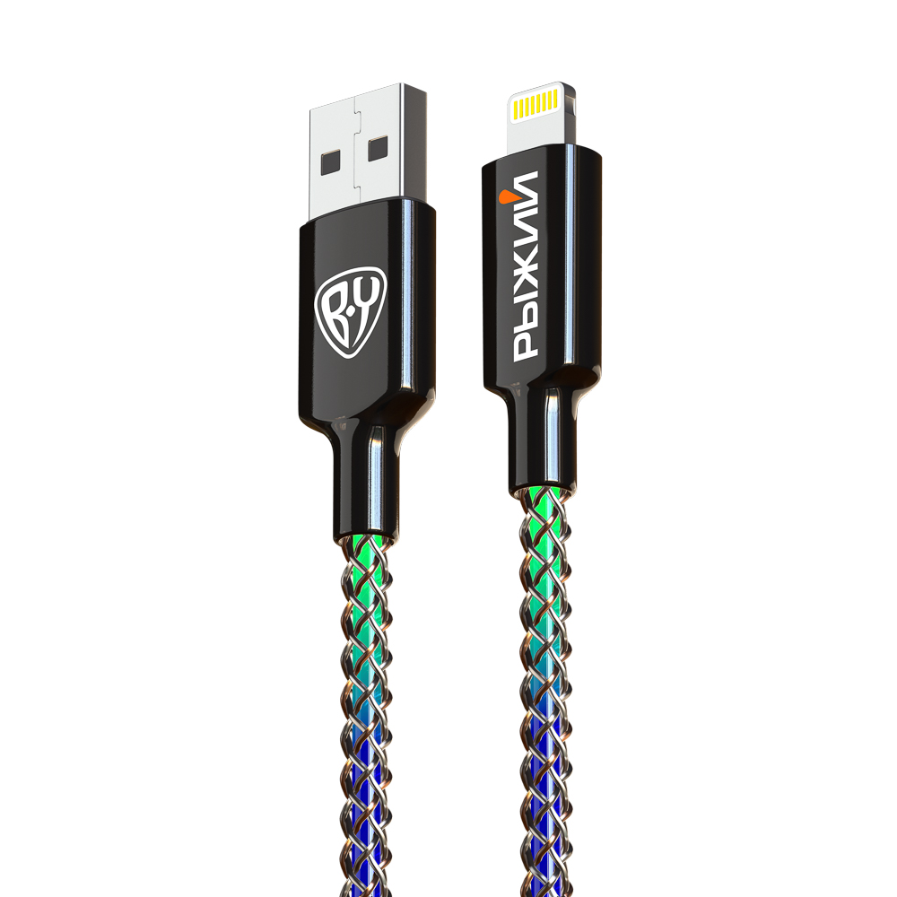 BY Рыжий Кабель для зарядки MAGIC LIGHT iP, 1м, Быстрая зарядка 2.4А, 12W, подсветка - #3