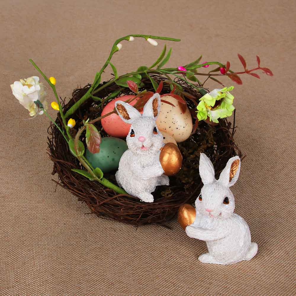 Корзинка пасхальная с яйцами и цветами, 12x12 см, ротанг, пенопласт - #4