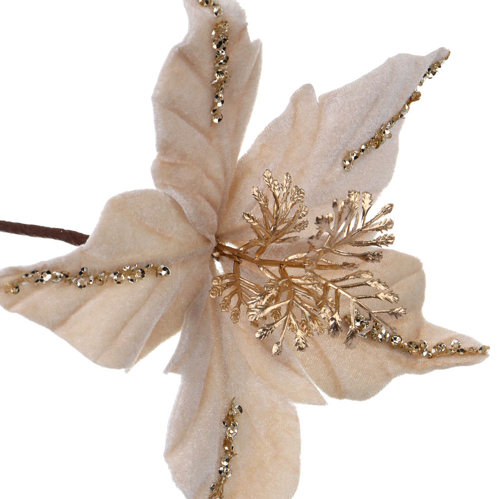 СНОУ БУМ Пуансетия 15 см на прищепке (5 лепестков), глиттер, металл, полиэстер, 26-698 - #2