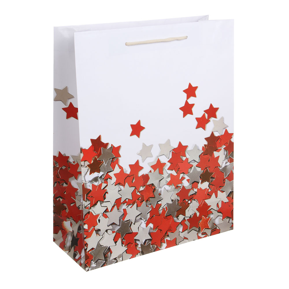 Пакет подарочный бумажный тм LADECOR, L 26x32x10 см, 4 цвета, звезды - #2