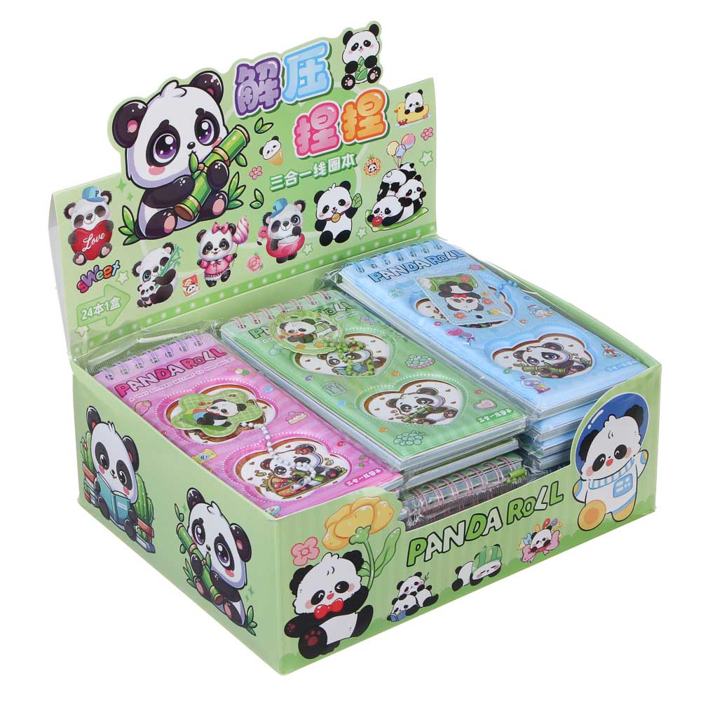 Записная книжка "Панда" 7х26см, с наклейками и брелоком, PET, бумага, 4 дизайна, шоу-бокс - #17